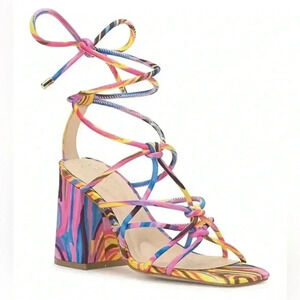 Jessica Simpson Printed Strappy Ankle Wrap Sandals New